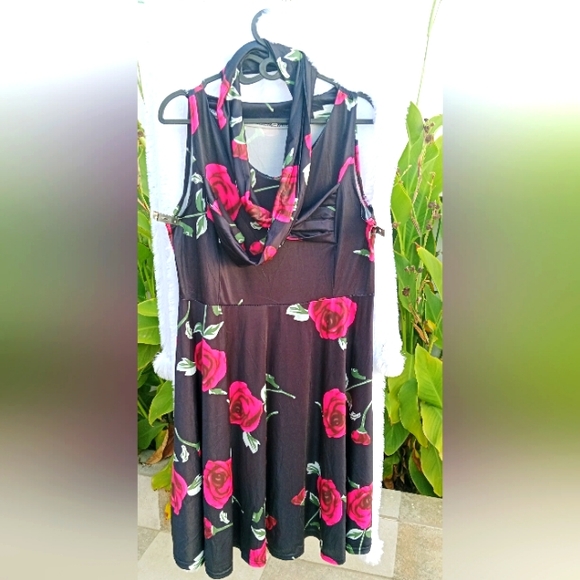 50 style swing dress Rose flower floral print dress 👗 - Picture 3 of 6